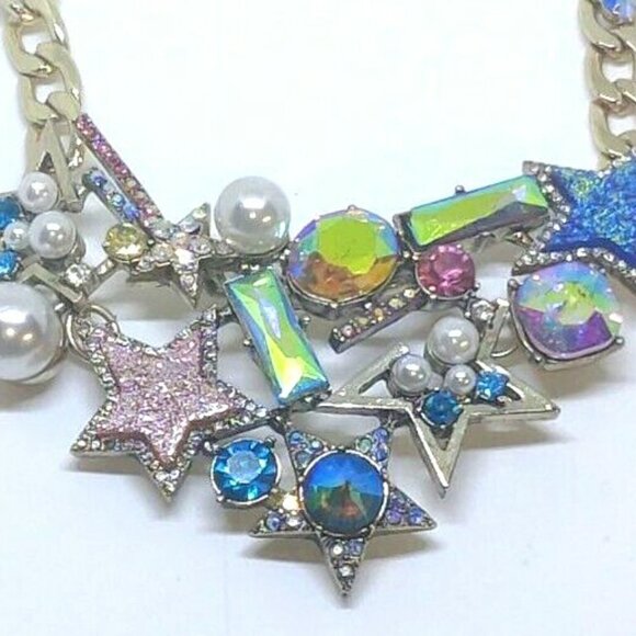 Betsey Johnson Celestial Starlet Star Pearl Mystic Necklace 13"-18" EUC - Picture 3 of 10